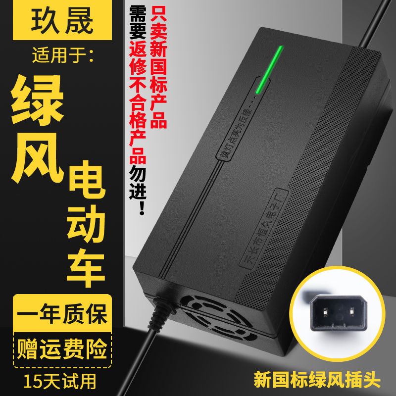 绿风电动电瓶车充电器48V12Ah60V2C0Ah72V30A新款两针安全头非原