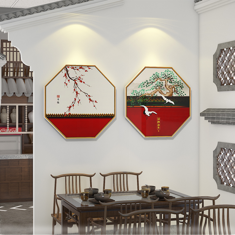 新中式饭店餐饮包厢间玄关走廊茶室背景墙壁挂画火锅饭厅墙面装饰图片