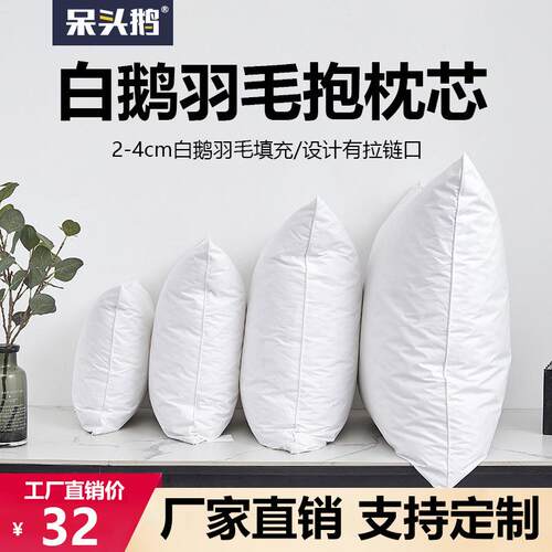 鸭绒羽毛靠枕抱枕芯枕头白鹅绒全棉防羽靠背芯办公室腰靠沙发靠垫
