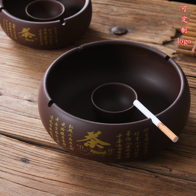 包邮大号紫砂烟灰缸 家用时尚复古欧式客厅特大号烟缸可定制logo
