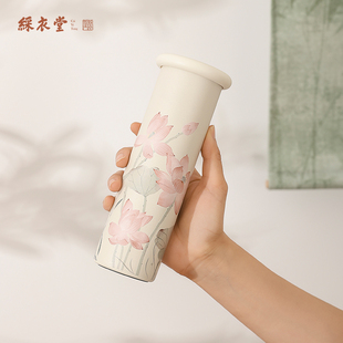 国风清新荷花保温咖啡杯水杯子便携不锈钢蘑菇饮料杯学生AC