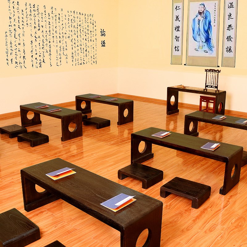 实木仿古教室学堂书法私塾培训班学生书画课桌椅复古幼儿园国学桌