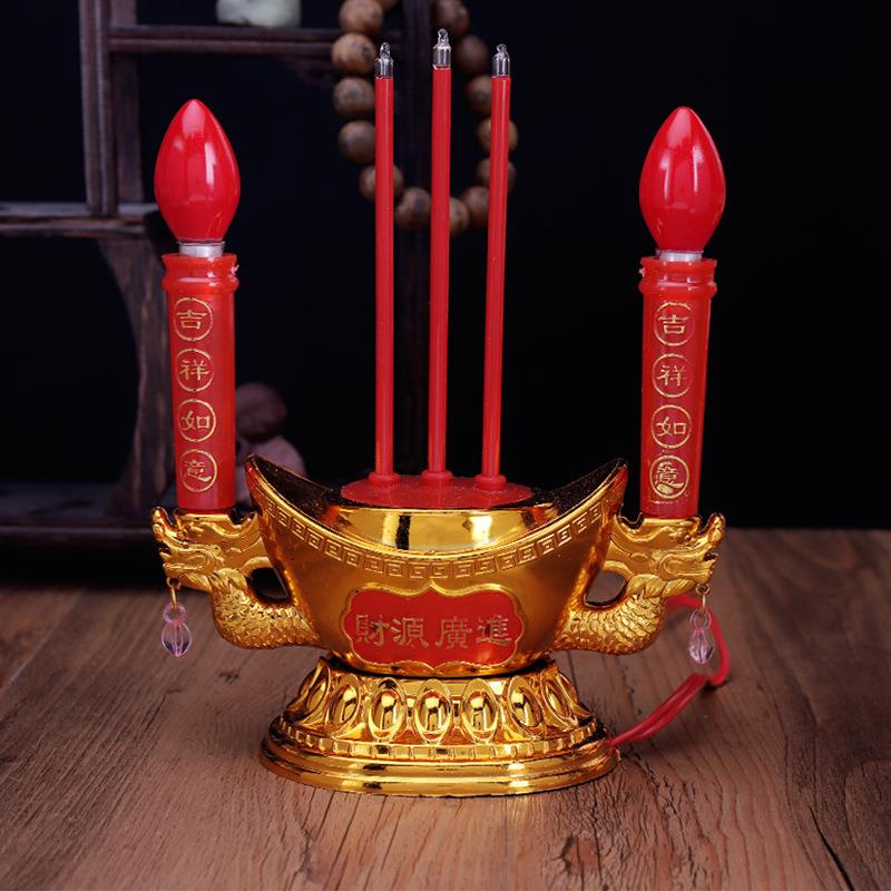 LED电烛香炉蜡烛灯三足香炉礼佛电子蜡烛台香炉