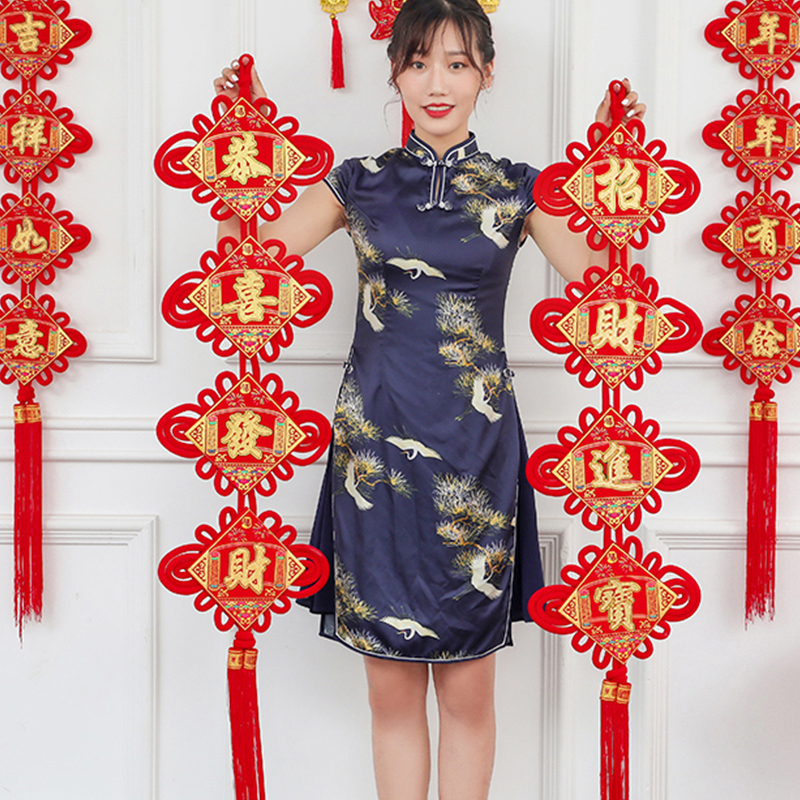 新年挂饰中国结对联春节装饰室内挂件绒布对联板结新房客厅背景墙