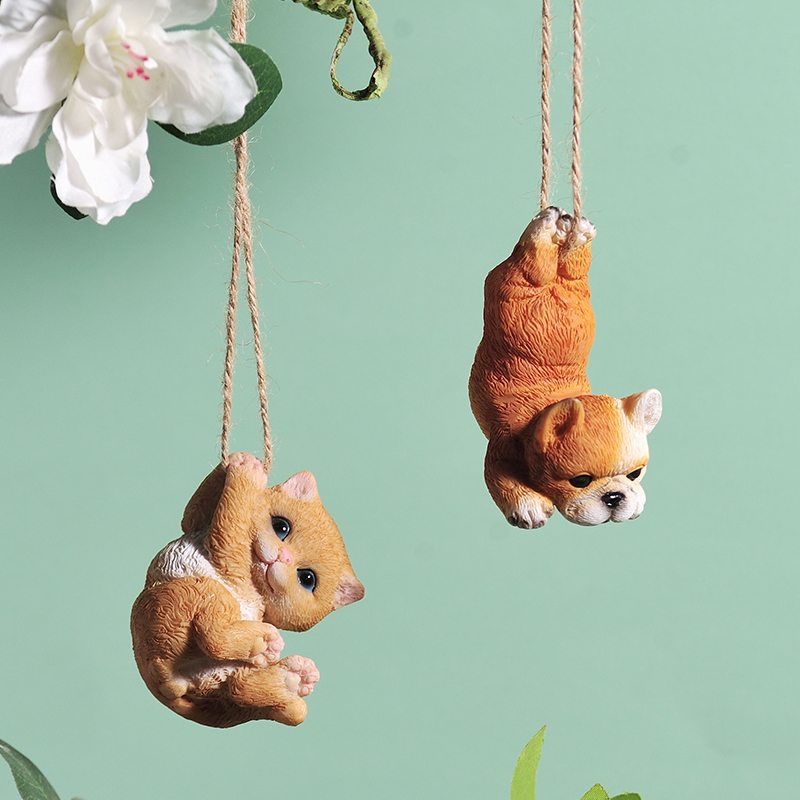 荡秋千小动物猫咪树上挂件创意可爱户外庭院花园装饰摆件阳台布置