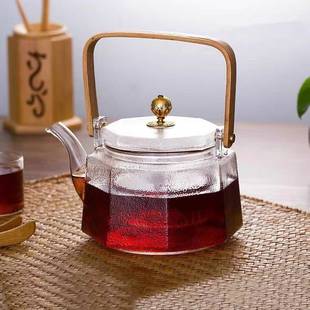 玻璃提梁壶蒸煮两用茶壶套装 日式 锤纹电陶炉专用高硼硅耐高温茶具