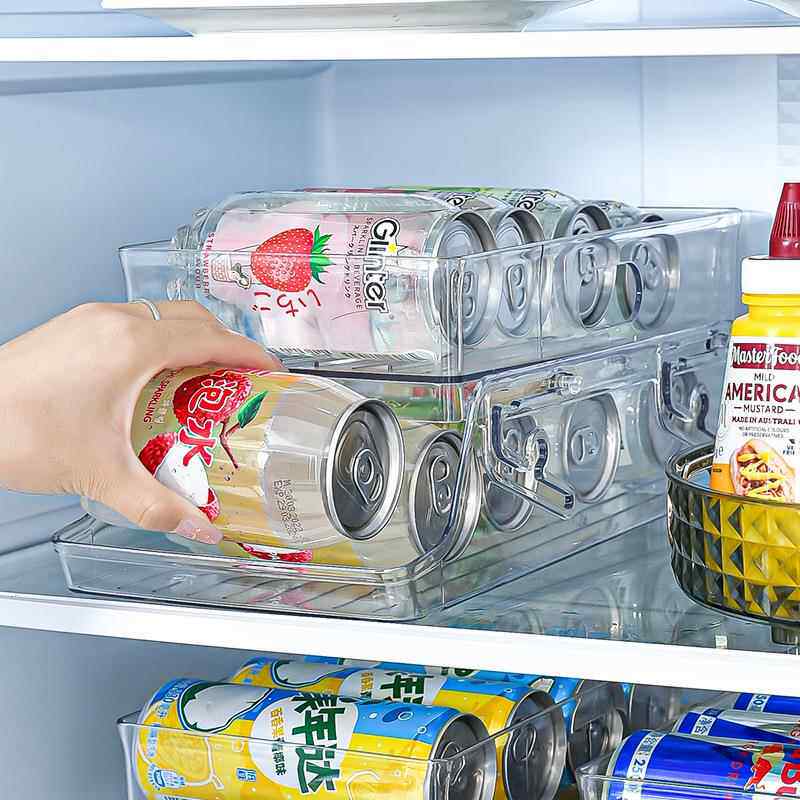冰箱饮料收纳盒折叠收纳架啤酒汽水储物盒抽屉置物架双层滚动
