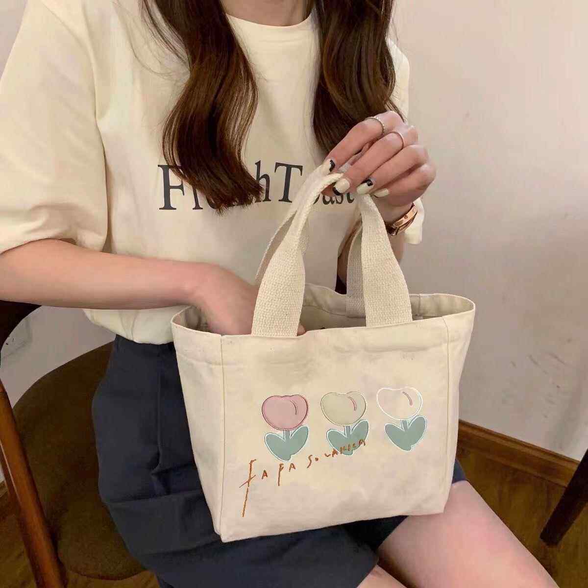 便当带防水防油手提袋新款帆布包女学生韩版便当手提