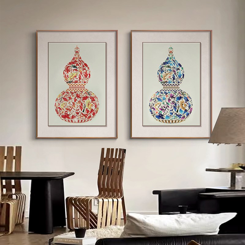 福禄临门玄关装饰画新中式客厅餐厅背景墙大气挂画高级感茶室壁画