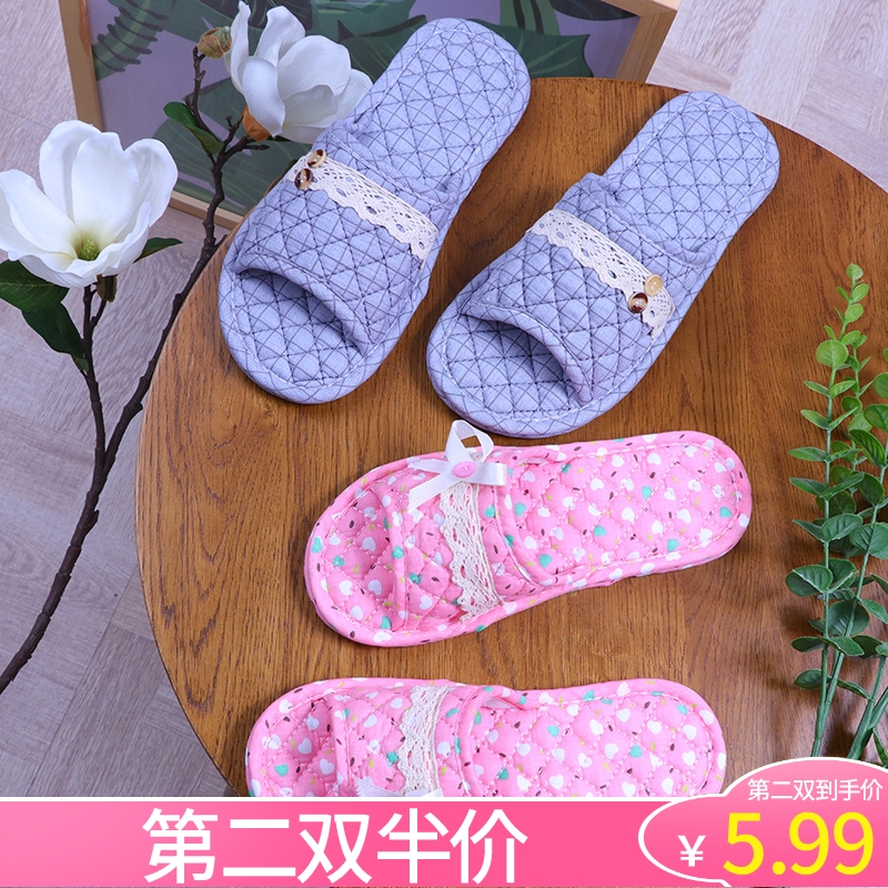 布艺布底拖鞋居家室内女夏防滑无声棉布地板拖鞋家用静音四季冬男