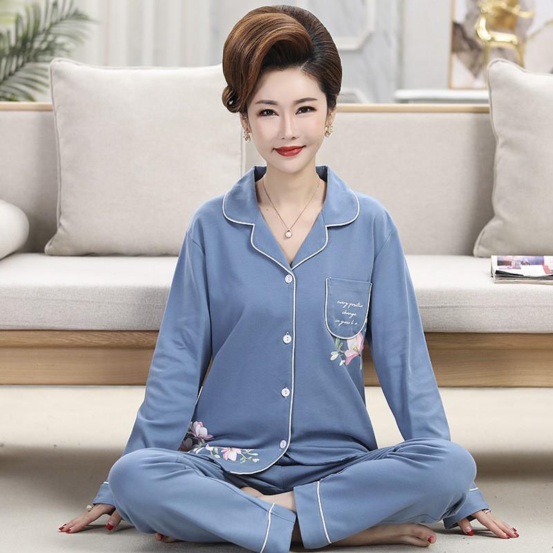 睡衣女春秋款中年妈妈纯棉长袖2023年新款中老年人夏季老人家居服