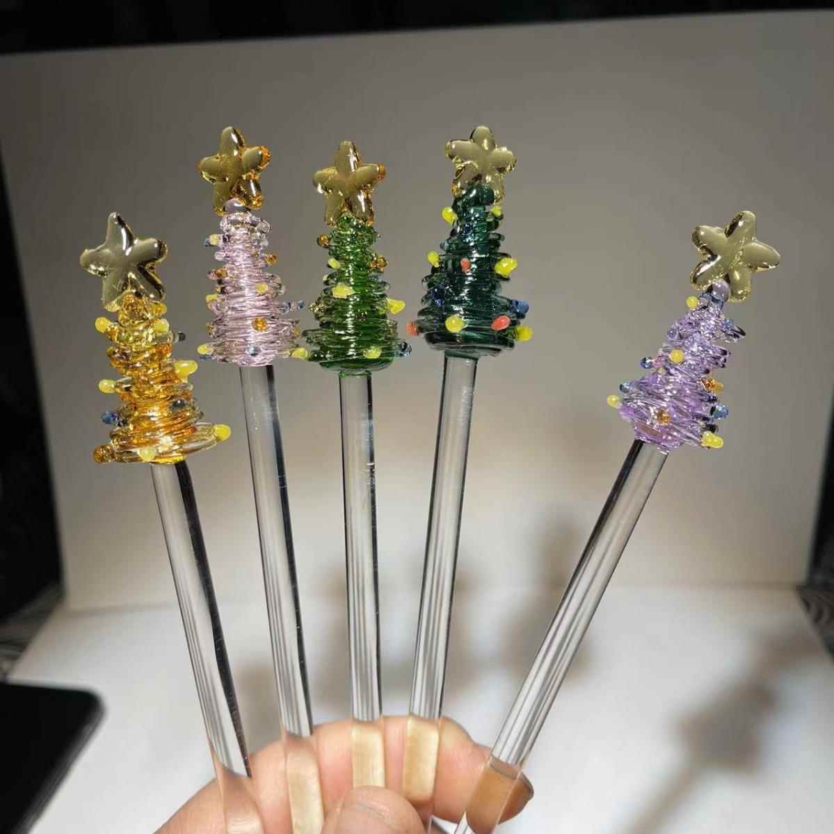 厂家直供圣诞树 搅拌棒 创意可爱玻璃琉璃咖啡奶茶搅棒 装饰