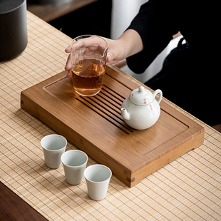储水茶海功夫茶具排水茶台沥水托盘 竹制家用茶盘小型简约抽屉式