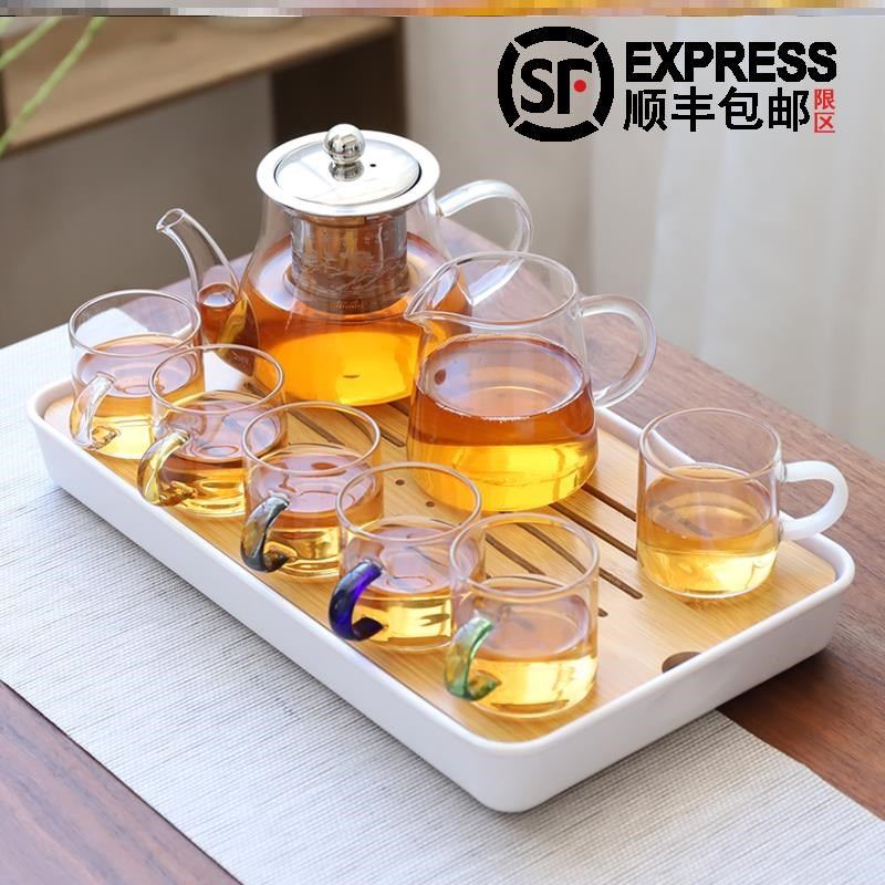 日式玻璃茶具套组家用功夫茶杯小茶台简约客厅办公室整套茶壶茶盘