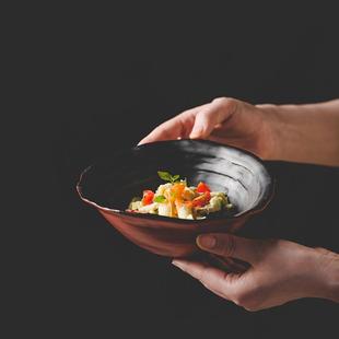 组合复古陶瓷创意艺术盘子不规则菜盘家用日式 手捏粗陶餐具套装