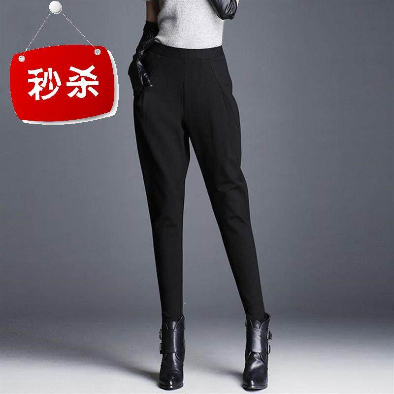 。2020秋款l休闲裤弹力裤长萝卜宽松黑色哈伦裤小脚女大码松紧腰