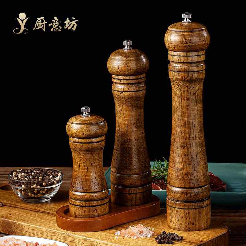 厨房磨手动研磨器实木花椒黑厨房棒海盐研磨粉瓶调味胡椒