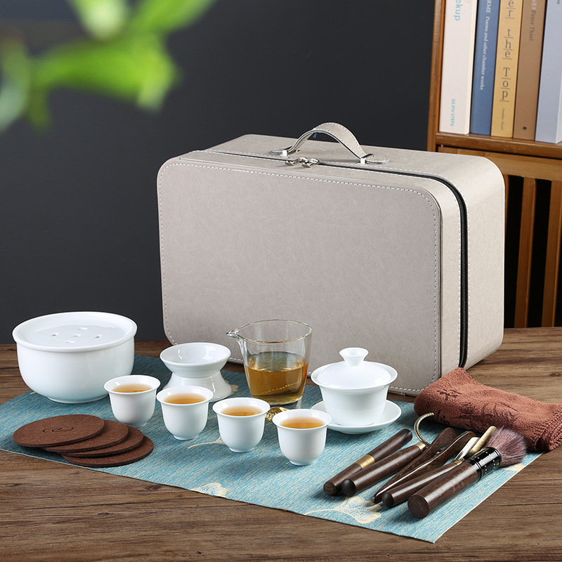 德化白瓷功夫茶具套装茶艺教学培训便携旅行茶具商务礼品logo定制