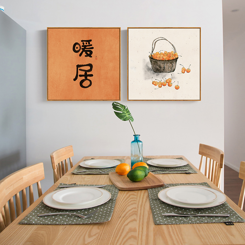日式柿柿子如意装饰画餐厅挂画茶室背景墙客厅寓意好的事事玄关壁图片