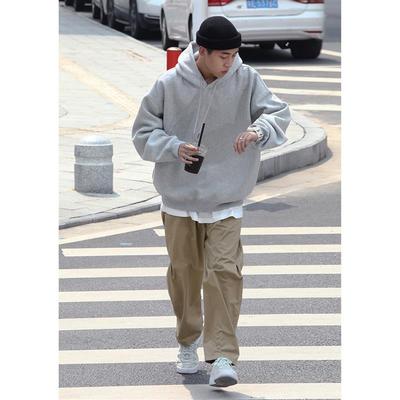 Batterup秋冬新款外套美式宽松纯色oversize灰色连帽卫衣男潮加绒