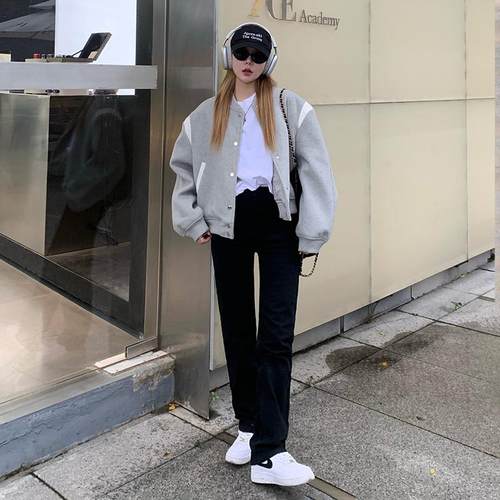 RJVO高腰显瘦直筒裤子ins高街潮早秋新款百搭宽松垂感烟管牛仔裤