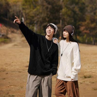 UPPER麻花慵懒风毛衣男女宽松加厚情侣白色内搭打底针织衫秋冬季