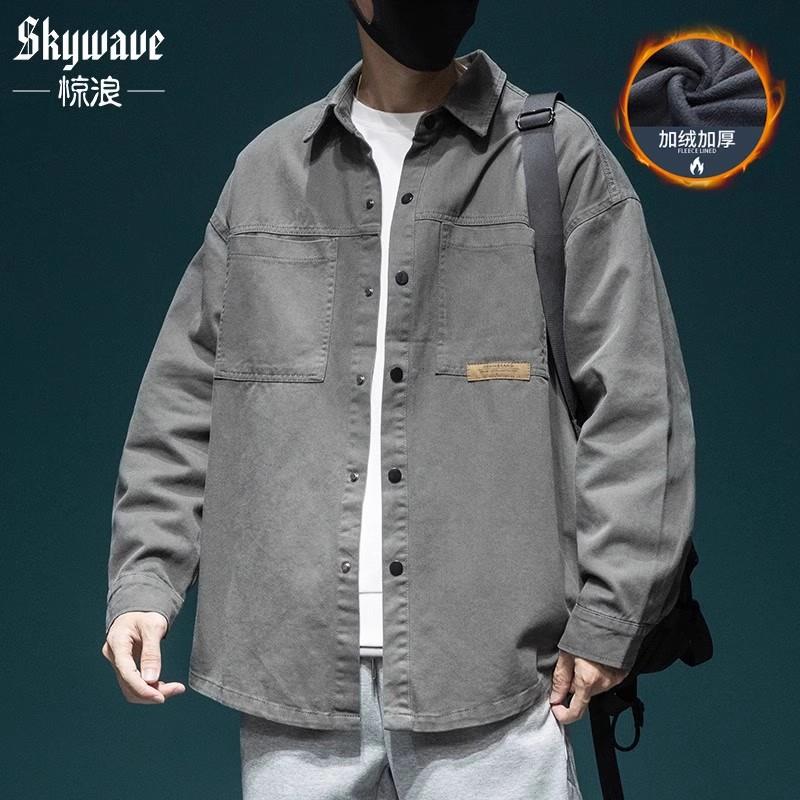 日系纯棉工装衬衫男士长袖宽松大码加肥加大新款休闲衬衣胖子外套