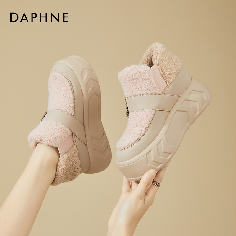 达芙妮冬季雪地靴女2023新款厚底棉鞋加绒加厚毛毛鞋东北保暖鞋子