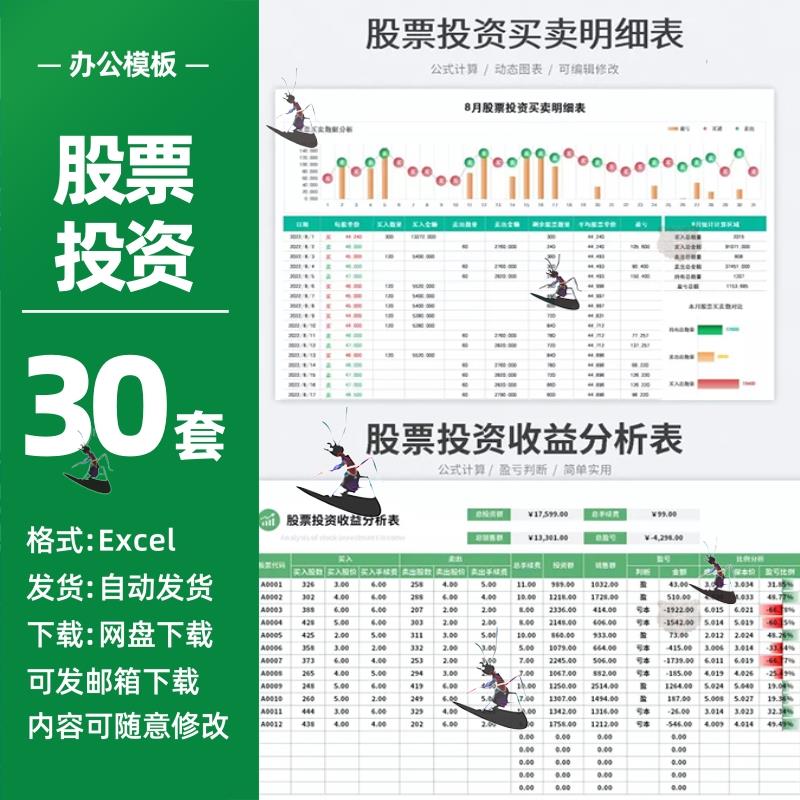 股票价值投资分析表投资交易记录分析盈亏收益计算管理excel表格