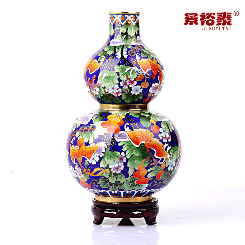 景裕泰10寸景泰蓝摆件工艺品葫芦花瓶掐丝铜胎珐琅家居商务摆件生