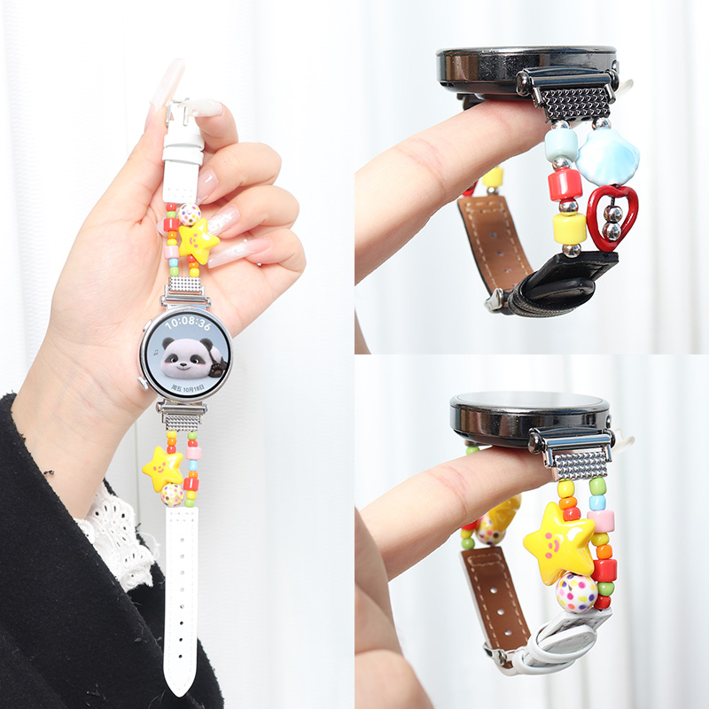 适用华为手表watch gt6/5/4/3/2串珠拼皮表带fit3/4个性情侣表链