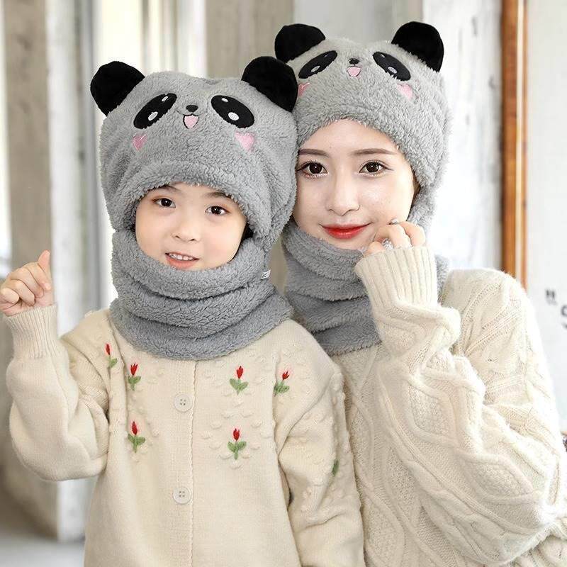 帽子女秋冬保暖围巾手套三件套一体小熊耳朵亲子儿童可爱围脖潮帽