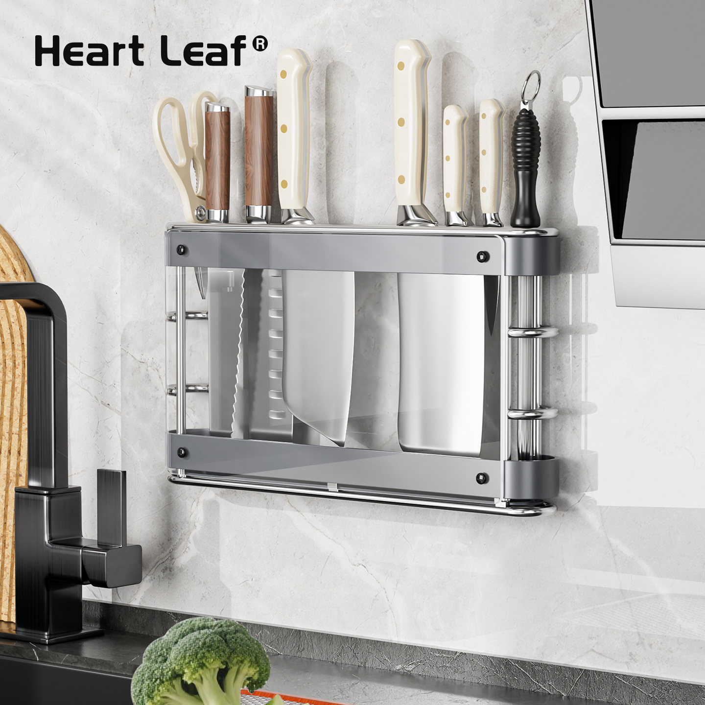 厨房免打孔壁挂刀架不锈钢