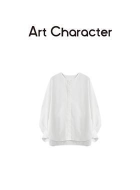 ART CHARACTER/艺符设计师款立裁法式暗门襟贝壳扣圆领长袖衬衫女