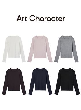 ART CHARACTER/艺符可机洗羊毛莱赛尔混纺圆领长袖T恤女打底衫秋