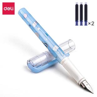 得力钢笔可擦纯蓝小学生用可替换墨囊初学者练字用笔矫正握笔A930