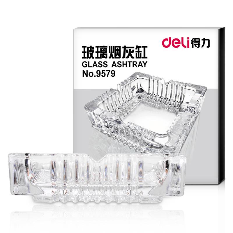 得力烟灰缸9579大号方形时尚透明