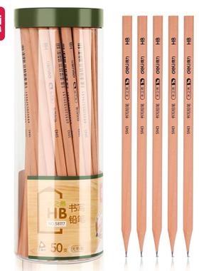 得力58118-2B原木书写铅笔小学生美术三角杆书写考试铅笔50支/桶