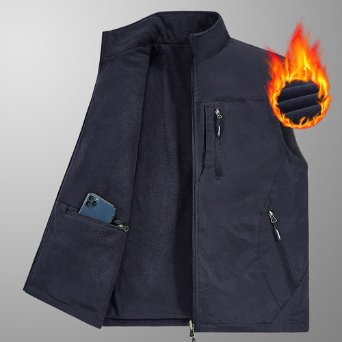 品质男装休闲马甲男秋冬季中老年加绒款立领上衣摇粒绒保暖双面