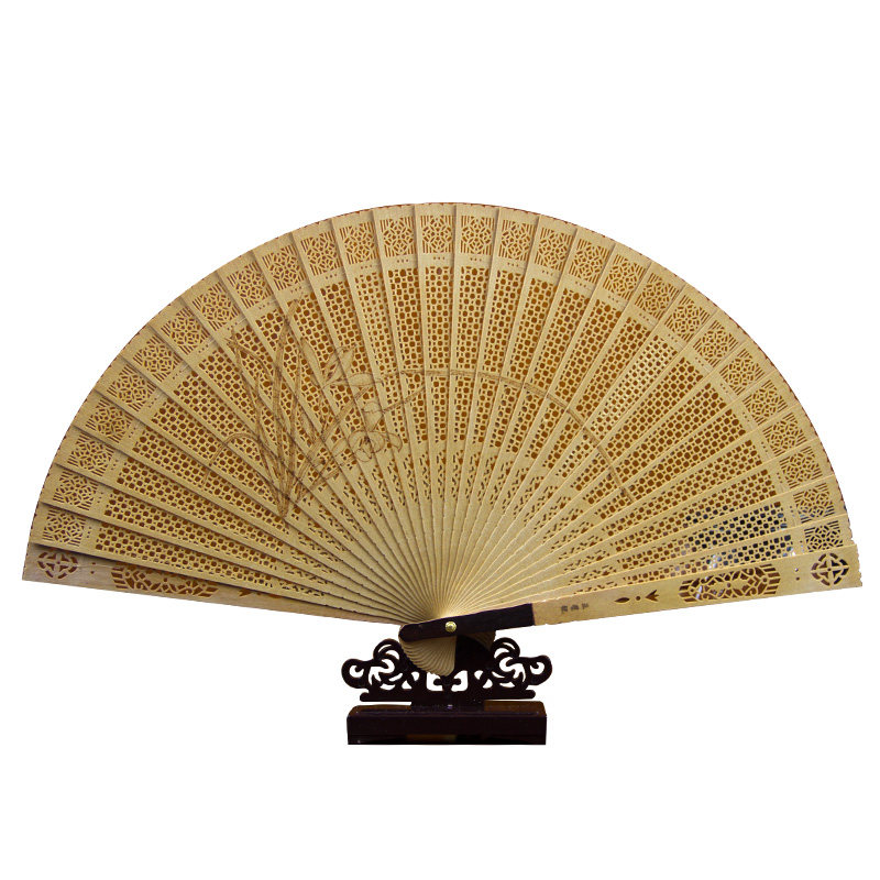 王星记扇子23cm红檀扇古典传统镂空烫花收藏礼品工艺扇女式折扇