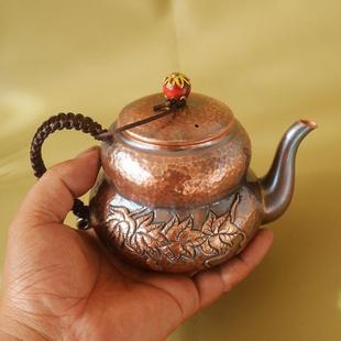 式 铜壶煮茶烧水壶手工纯紫铜水壶葫芦款 侧把壶养生茶具铜茶壶加厚