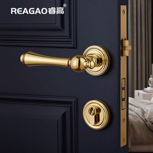 睿高纯铜门锁室内卧室房门锁家用双开木门把手通用型法式 轻奢锁具