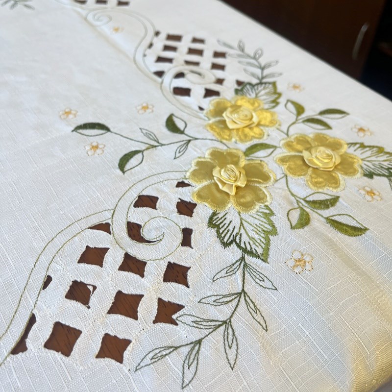 中式桌布/餐桌布/盖布/茶几布 藤玫瑰 麻 自留款盘花刺绣170x270