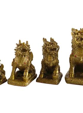 黄铜麒麟摆件一对财富麒麟办公室客厅装饰品厂家