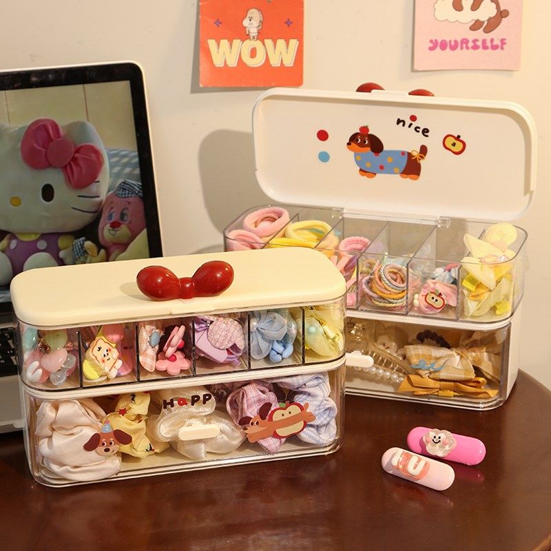 精选可爱桌面手机数据线收纳盒抽屉式分格家用大容量充电器集线理