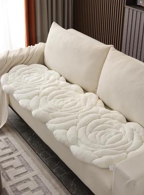韩国长毛绒玫瑰沙发垫加厚和丰满办公室凸窗靠垫单和双长靠垫