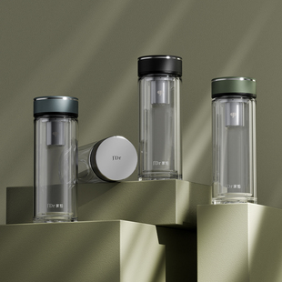 精选万象家铂高端系列双层玻璃杯礼盒装商务男士办公泡茶杯带滤网