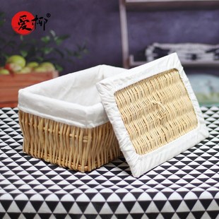 精选爱柳长方形馒头筐带盖饭店藤编篮田园桌面带盖收纳筐子家用馍