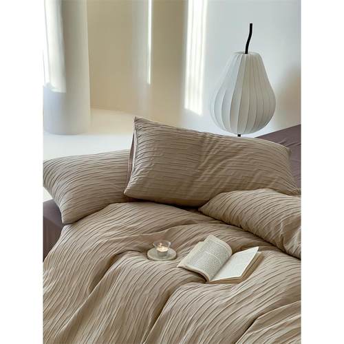 ins素雅简约日式纯色床上四件套全棉1.5m1.8米公寓床单被套三件套