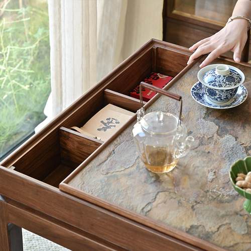 阳台小型茶桌北美黑胡桃木纯实木日式现代家用休闲禅意正方形茶台